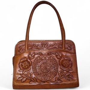 Vintage Embossed Brown Leather Satchel